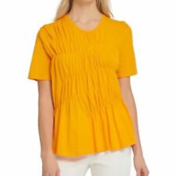 NWT DKNY Women's Ruched Short Sleeve Cotton Orange Top Tee T-Shirt Blous…